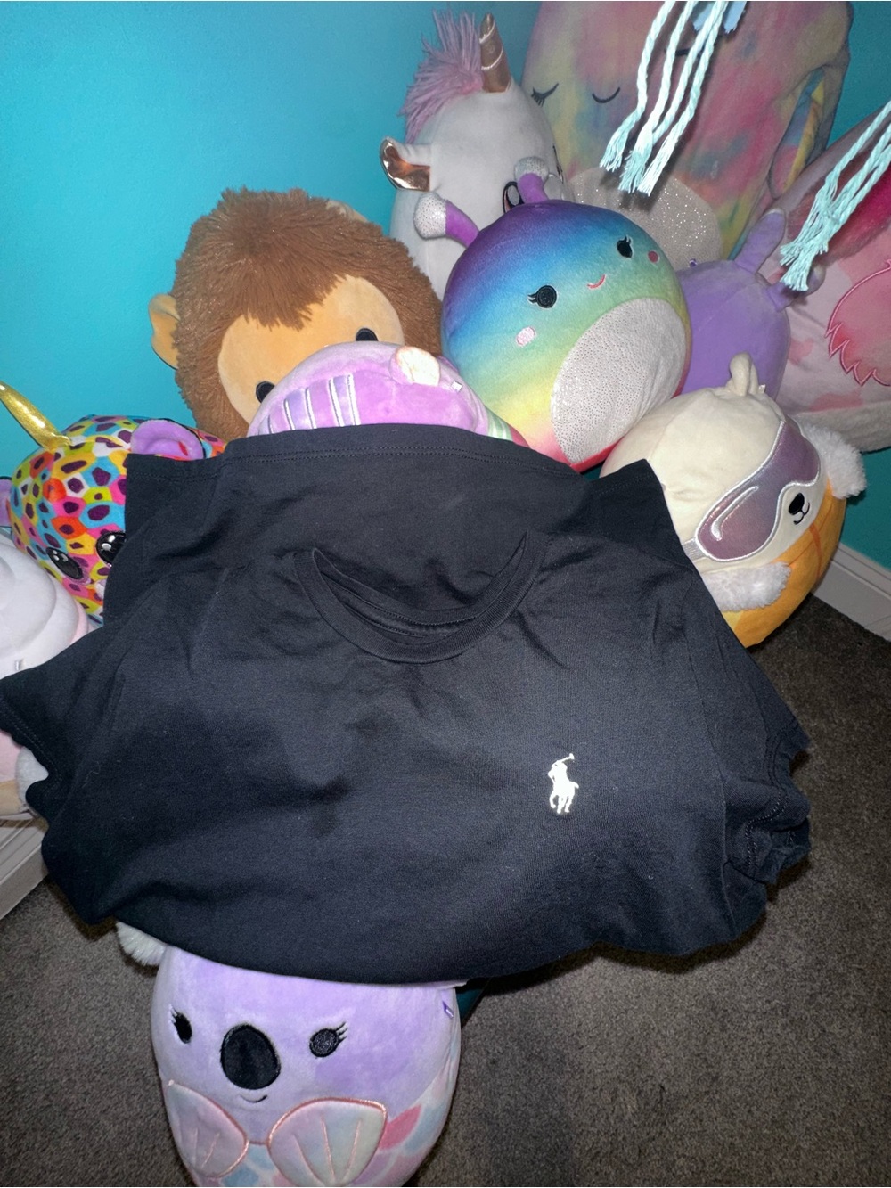 Ralph Lauren Kids Black Crewneck T-Shirt with White Pony Logo